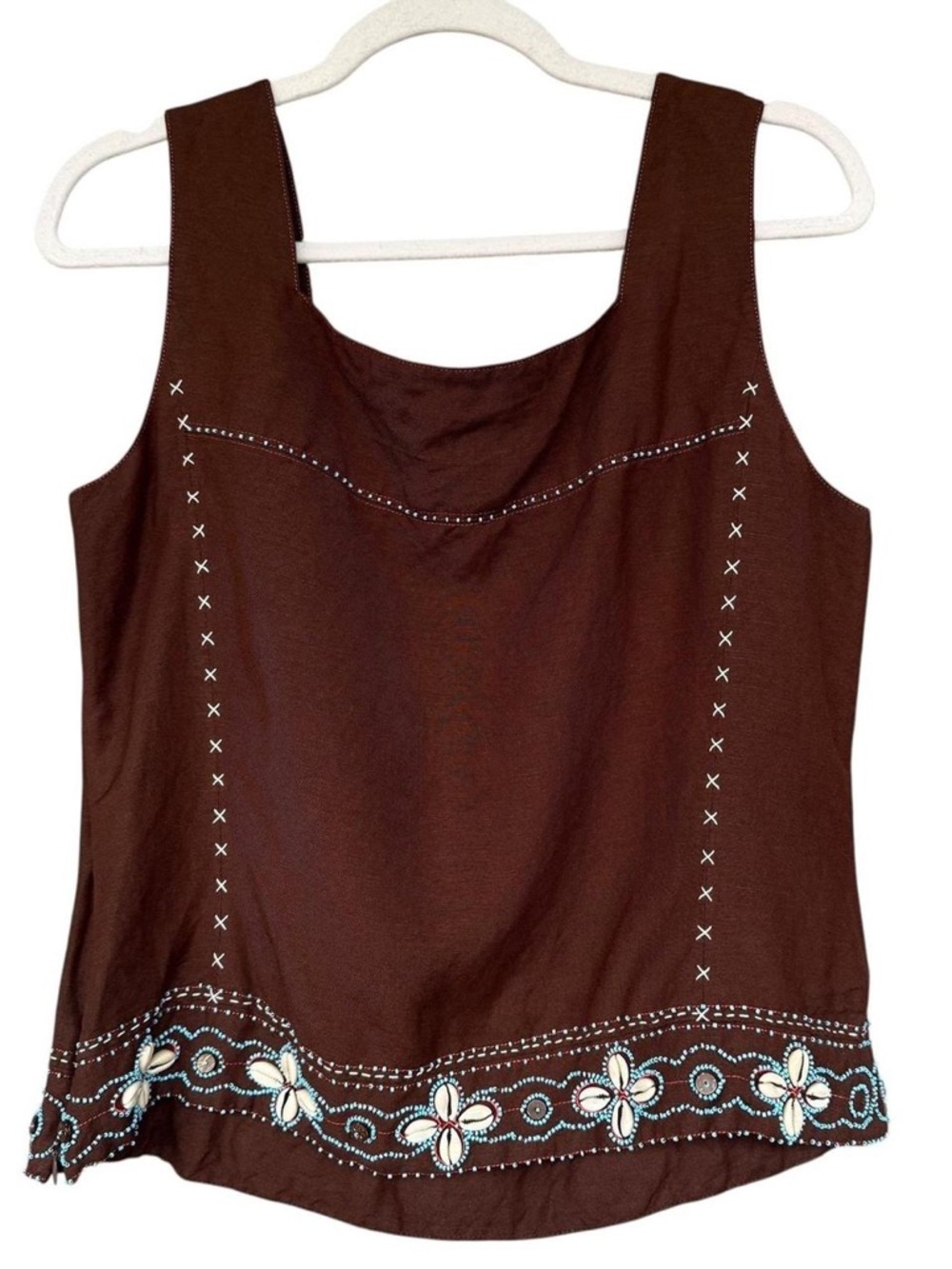 Brown Embroidered Sleeveless Top - Women